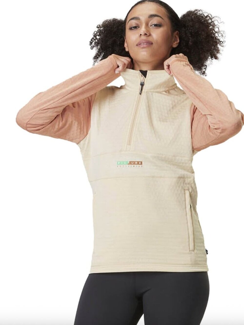 Picture Organic Tahita 1/4 Zip Grid Fleece - Pink & Cream Size L - Eco-Friendly
